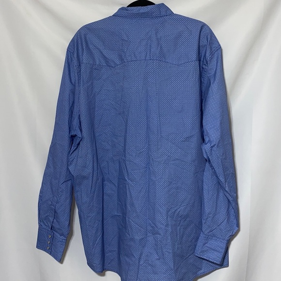 WRANGLER WRANCHER MENS SIZE 2XT(Tall)PEARL SNAP BUTTONS BLUE CIRCLE DESIGN SHIRT - Picture 12 of 12